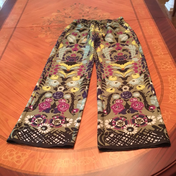 Zara Print silk effect multicolor full length wide effect pull on pants sz.XS - Picture 8 of 17
